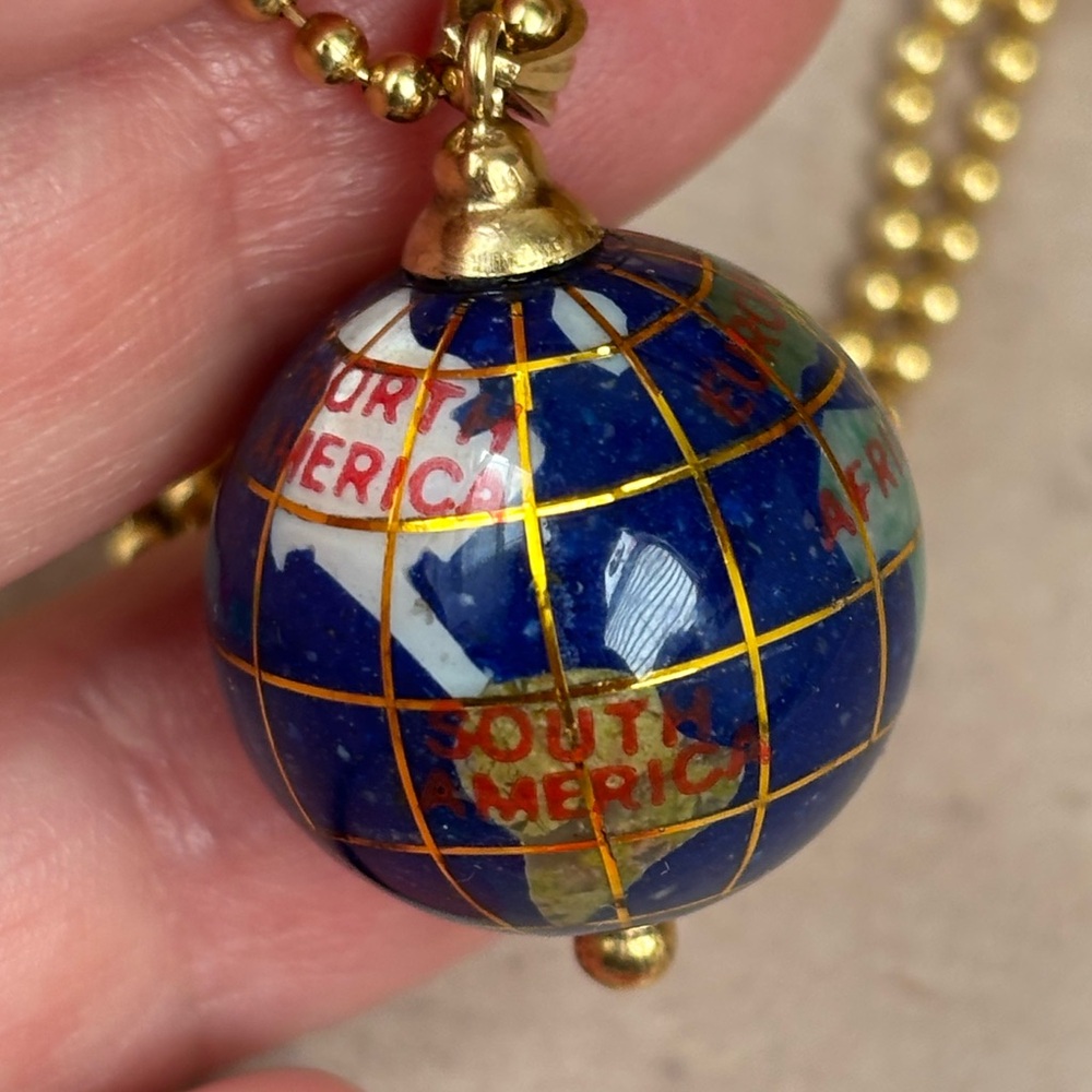 Fantastic 14k Gold Vintage Enamel Globe Pendant